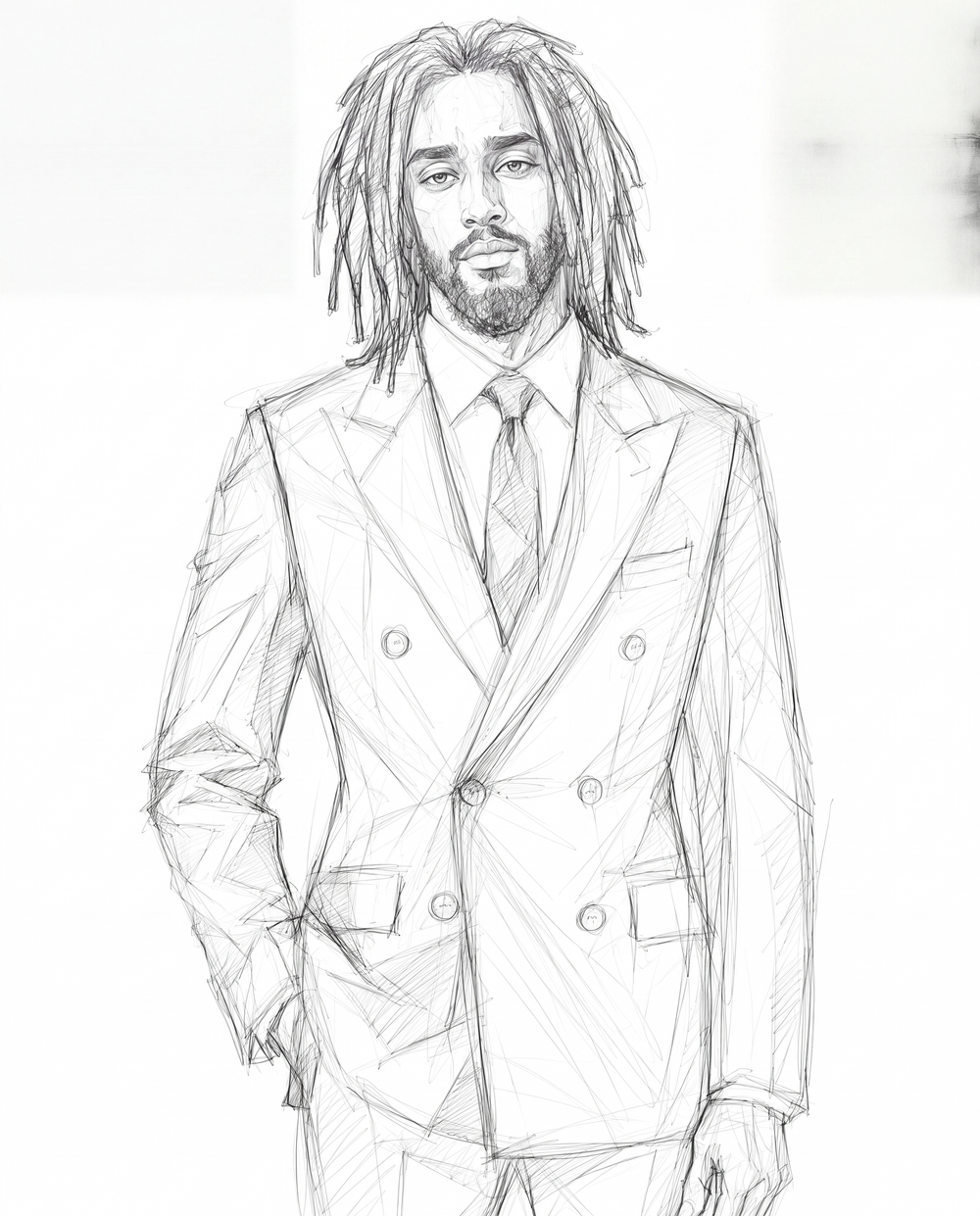 Pencil portrait of Daniel Rusatsi wearing a suit